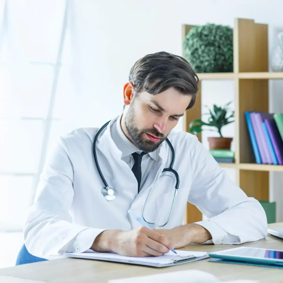 Médico organizando os documentos do consultório com apoio da contabilidade médica