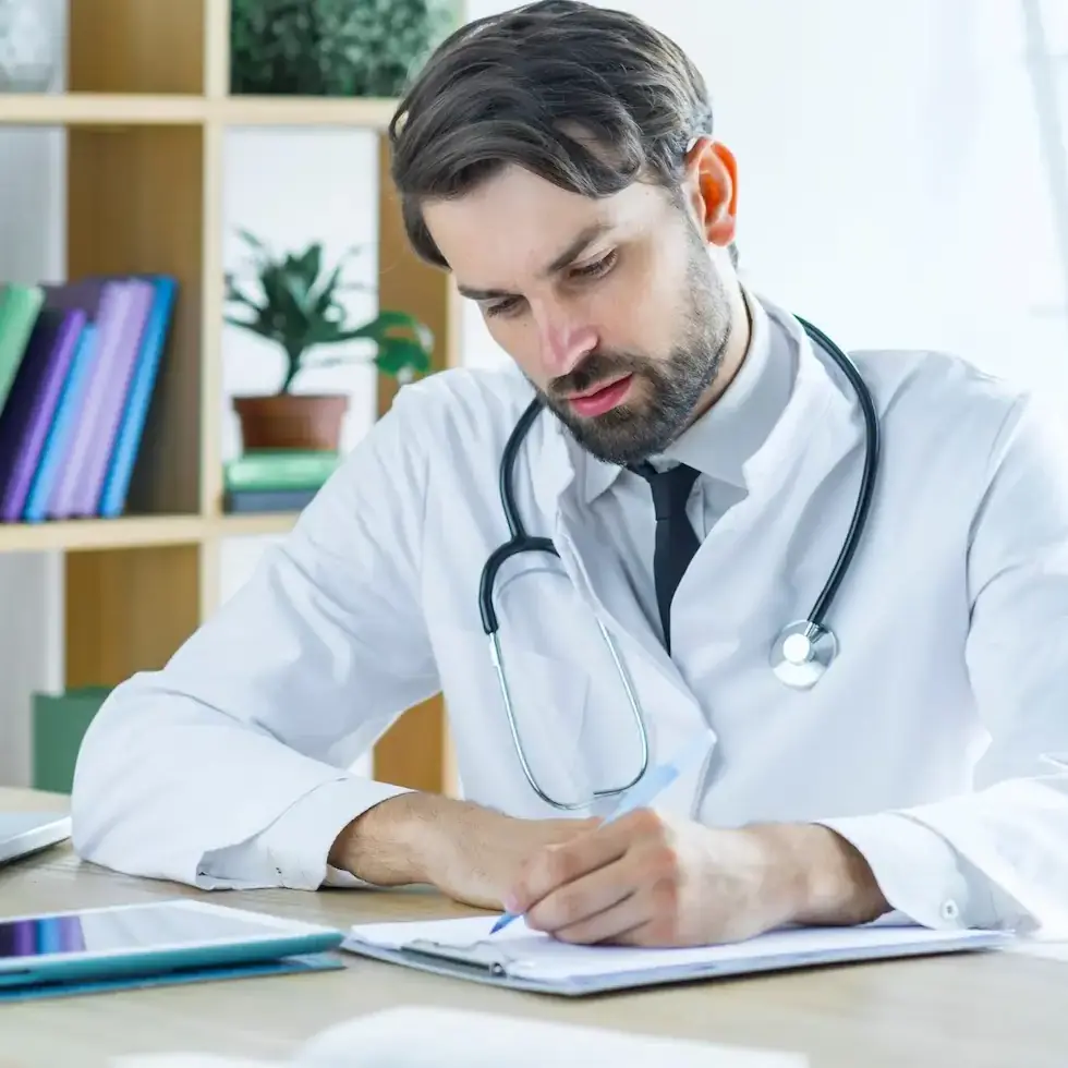 Médico acompanhando a gestão financeira da clínica
